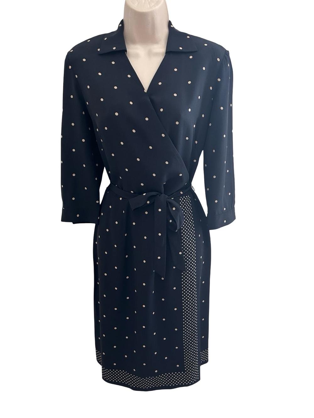 Vintage Y2K Talbots 100% Silk Polka Dot Wrap Dress Black Size 6